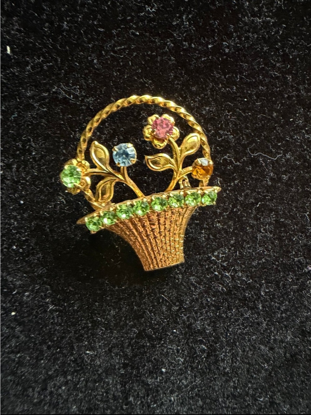 Vintage Multi Color Rhinestone Flower Basket Small Brooch Pin